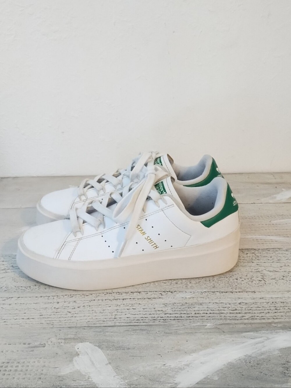 Adidas Stan Smith Bonega White Green Leather Platform Sneakers women's Size 8.5